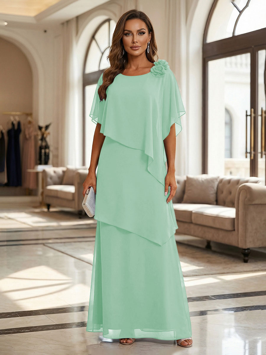 A-Line Floor-Length Chiffon Cape Sleeves Mother of the Bride & Groom Dresses with Tiered Ruffles (SHI22500723)