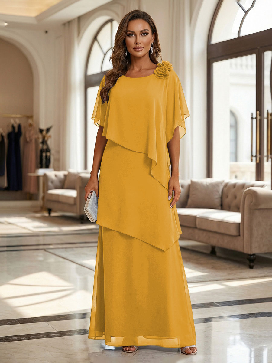 A-Line Floor-Length Chiffon Cape Sleeves Mother of the Bride & Groom Dresses with Tiered Ruffles (SHI22500723)