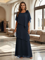 A-Line Floor-Length Chiffon Cape Sleeves Mother of the Bride & Groom Dresses with Tiered Ruffles (SHI22500723)