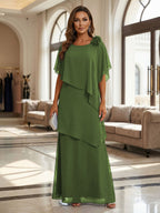A-Line Floor-Length Chiffon Cape Sleeves Mother of the Bride & Groom Dresses with Tiered Ruffles (SHI22500723)