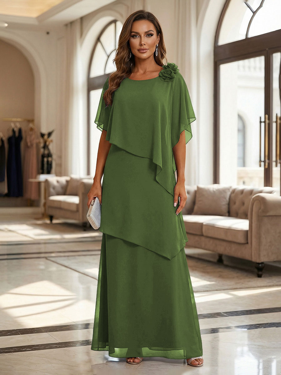 A-Line Floor-Length Chiffon Cape Sleeves Mother of the Bride & Groom Dresses with Tiered Ruffles (SHI22500723)