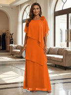 A-Line Floor-Length Chiffon Cape Sleeves Mother of the Bride & Groom Dresses with Tiered Ruffles (SHI22500723)