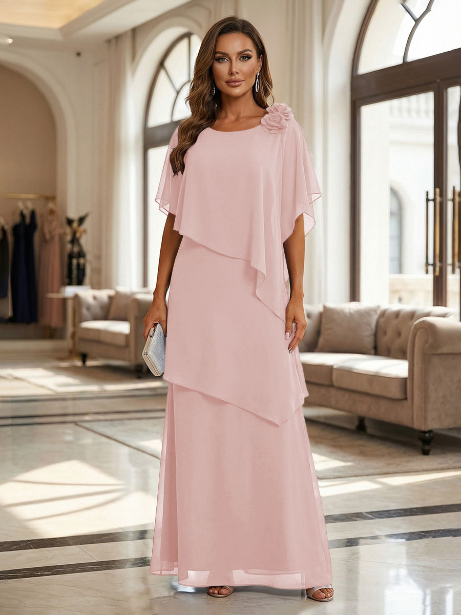 A-Line Floor-Length Chiffon Cape Sleeves Mother of the Bride & Groom Dresses with Tiered Ruffles (SHI22500723)