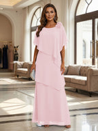 A-Line Floor-Length Chiffon Cape Sleeves Mother of the Bride & Groom Dresses with Tiered Ruffles (SHI22500723)