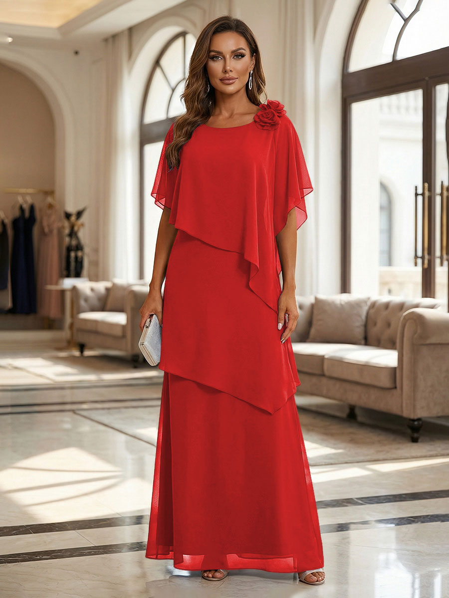 A-Line Floor-Length Chiffon Cape Sleeves Mother of the Bride & Groom Dresses with Tiered Ruffles (SHI22500723)