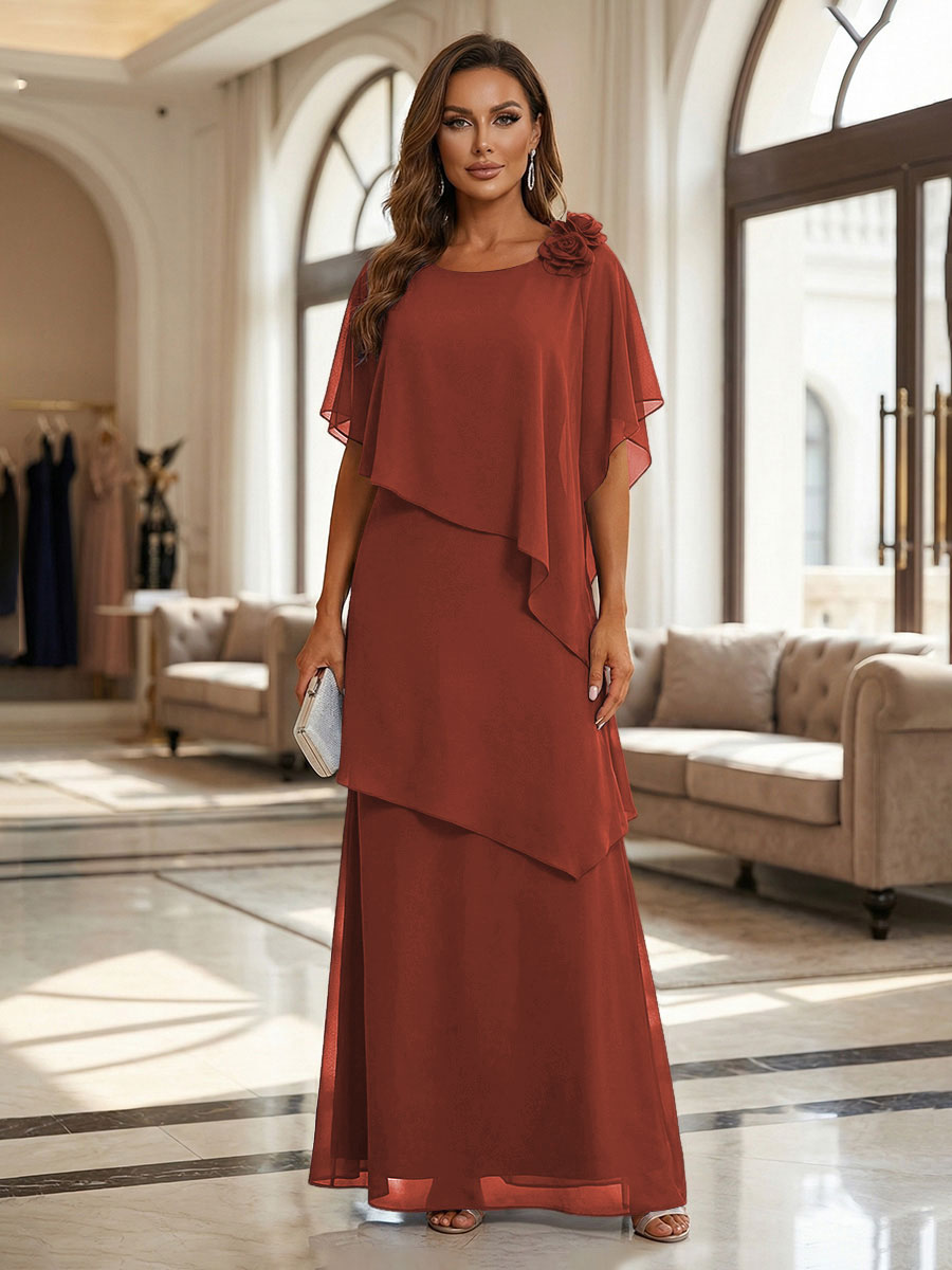 A-Line Floor-Length Chiffon Cape Sleeves Mother of the Bride & Groom Dresses with Tiered Ruffles (SHI22500723)