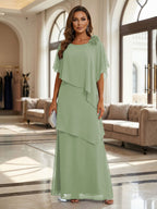 A-Line Floor-Length Chiffon Cape Sleeves Mother of the Bride & Groom Dresses with Tiered Ruffles (SHI22500723)