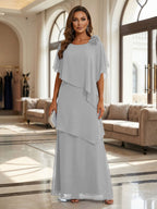 A-Line Floor-Length Chiffon Cape Sleeves Mother of the Bride & Groom Dresses with Tiered Ruffles (SHI22500723)
