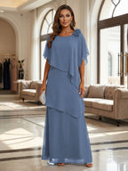 A-Line Floor-Length Chiffon Cape Sleeves Mother of the Bride & Groom Dresses with Tiered Ruffles (SHI22500723)