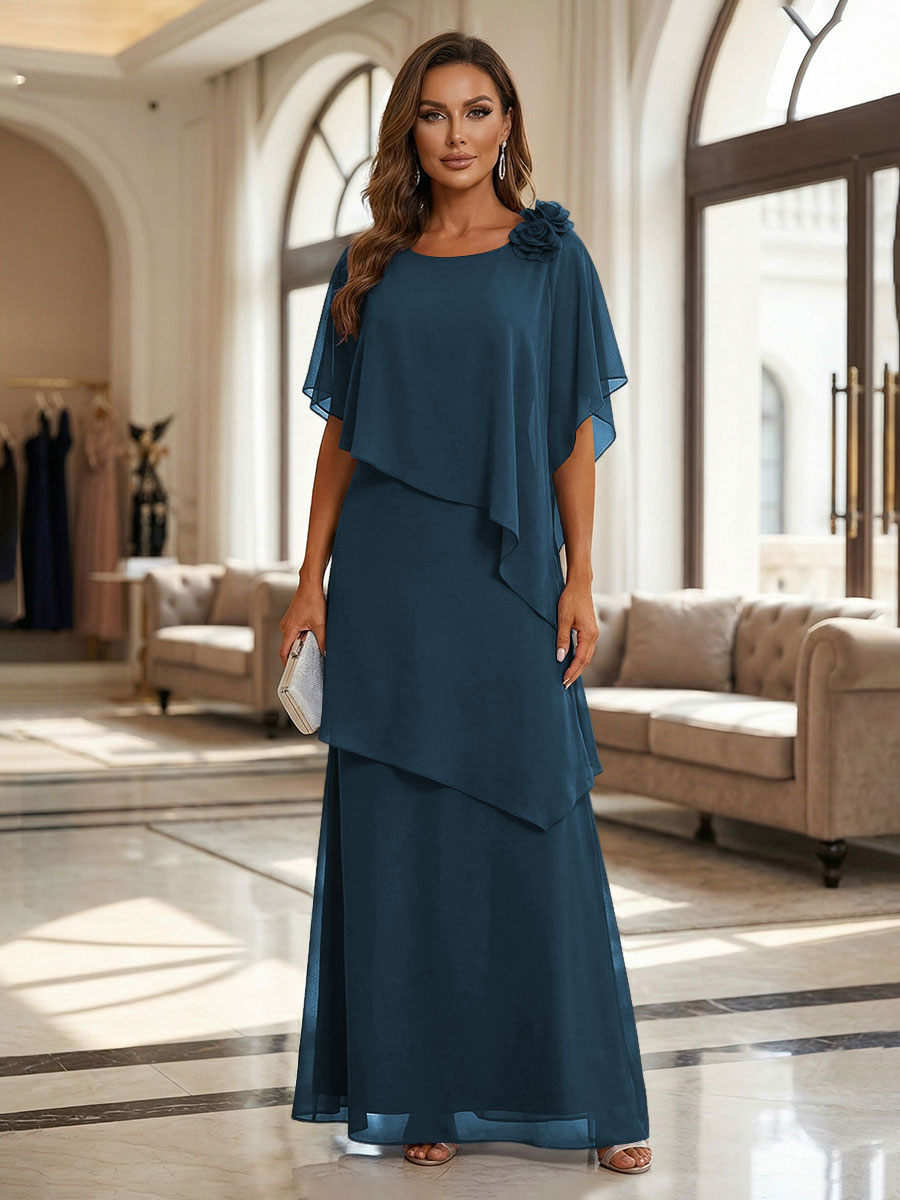 A-Line Floor-Length Chiffon Cape Sleeves Mother of the Bride & Groom Dresses with Tiered Ruffles (SHI22500723)