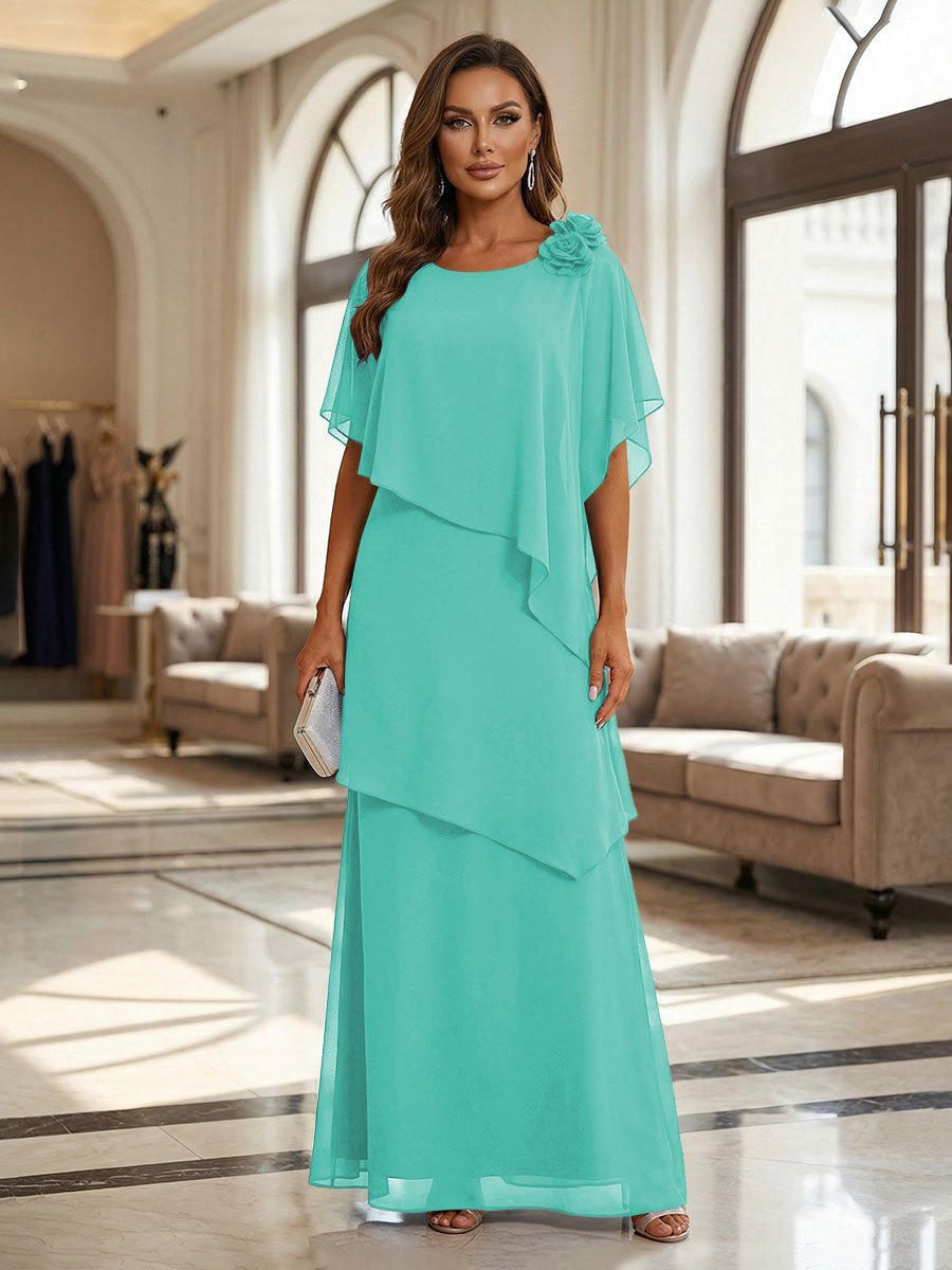 A-Line Floor-Length Chiffon Cape Sleeves Mother of the Bride & Groom Dresses with Tiered Ruffles (SHI22500723)