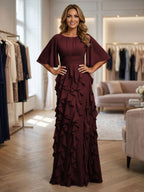 A-Line Chiffon Tiered Ruffles Mother of the Bride & Groom Dresses with Ruched Waist (SHI22500724)