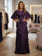 A-Line Chiffon Tiered Ruffles Mother of the Bride & Groom Dresses with Ruched Waist (SHI22500724)