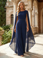 2-Piece A-Line Chiffon 3/4 Sleeves Mother of the Bride & Groom Dresses with Scalloped V-Neck Lace Bodice (SHI22500637)