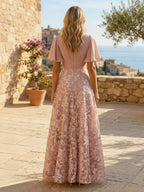 A-Line Lace Appliques Maxi Mother of the Bride & Groom Dresses with Flutter Sleeves Chiffon Bodice (SHI22500731)