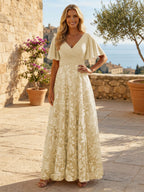 A-Line Lace Appliques Maxi Mother of the Bride & Groom Dresses with Flutter Sleeves Chiffon Bodice (SHI22500731)