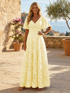 A-Line Lace Appliques Maxi Mother of the Bride & Groom Dresses with Flutter Sleeves Chiffon Bodice (SHI22500731)