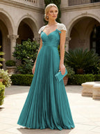 A-Line Chiffon Pleated Floor-Length Mother of the Bride & Groom Dresses with Ruched Corset (SHI22500766)