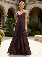 A-Line Chiffon Pleated Floor-Length Mother of the Bride & Groom Dresses with Ruched Corset (SHI22500766)