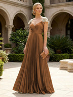 A-Line Chiffon Pleated Floor-Length Mother of the Bride & Groom Dresses with Ruched Corset (SHI22500766)