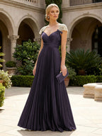 A-Line Chiffon Pleated Floor-Length Mother of the Bride & Groom Dresses with Ruched Corset (SHI22500766)