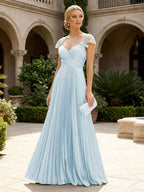 A-Line Chiffon Pleated Floor-Length Mother of the Bride & Groom Dresses with Ruched Corset (SHI22500766)