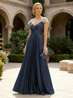 A-Line Chiffon Pleated Floor-Length Mother of the Bride & Groom Dresses with Ruched Corset (SHI22500766)