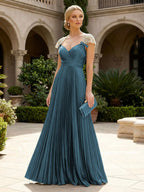 A-Line Chiffon Pleated Floor-Length Mother of the Bride & Groom Dresses with Ruched Corset (SHI22500766)