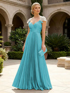A-Line Chiffon Pleated Floor-Length Mother of the Bride & Groom Dresses with Ruched Corset (SHI22500766)