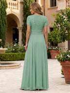 A-Line/Princess Pleated Two-Piece Tea-Length Mother of the Bride Dresses with Cascading Ruffles (SHI22500054)