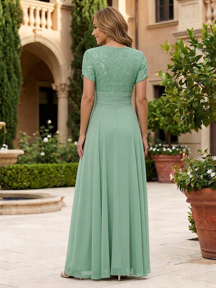 A-Line/Princess Pleated Two-Piece Tea-Length Mother of the Bride Dresses with Cascading Ruffles (SHI22500054)