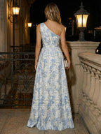 A-Line Satin Floral Print One Shoulder Mother of the Bride Dresses Floor-Length Ball Gown (SHI22500290)