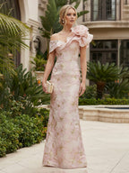 Sheath Floral Jacquard Off Shoulder Mother of the Bride & Groom Dresses with Flower (SHI22500777)