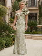Sheath Floral Jacquard Off Shoulder Mother of the Bride & Groom Dresses with Flower (SHI22500777)