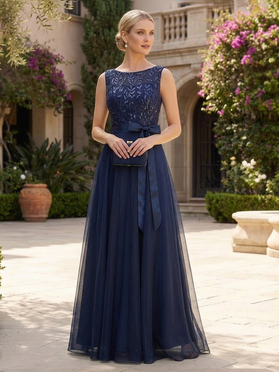 Tulle A-Line Maxi Mother of the Bride & Groom Dresses with Sequin Embroidery Bodice (SHI22500783)