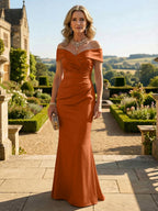 Sheath Silk Off Shoulder Ruched Maxi Mother of the Bride & Groom Dresses (SHI22500808)