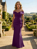 Sheath Silk Off Shoulder Ruched Maxi Mother of the Bride & Groom Dresses (SHI22500808)