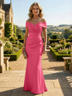 Sheath Silk Off Shoulder Ruched Maxi Mother of the Bride & Groom Dresses (SHI22500808)
