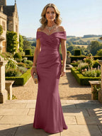 Sheath Silk Off Shoulder Ruched Maxi Mother of the Bride & Groom Dresses (SHI22500808)