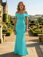 Sheath Silk Off Shoulder Ruched Maxi Mother of the Bride & Groom Dresses (SHI22500808)