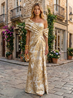 Sheath Satin Jacquard Off Shoulder Floor-Length Mother of the Bride & Groom Dresses (SHI22500823)