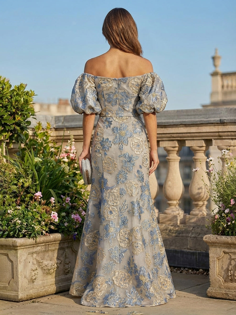 Jacquard Mermaid/Trumpet Off Shoulder Floor-Length Mother of the Bride & Groom Dresses with Corset Bodice (SHI22500833)