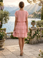 Chiffon A-Line/Princess Scoop Neck Short Mother of the Bride & Groom Dresses Tiered (SHI22500912)