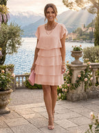 Chiffon A-Line/Princess Scoop Neck Short Mother of the Bride & Groom Dresses Tiered (SHI22500912)
