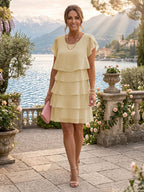 Chiffon A-Line/Princess Scoop Neck Short Mother of the Bride & Groom Dresses Tiered (SHI22500912)