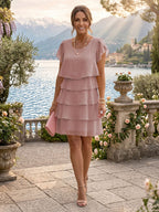 Chiffon A-Line/Princess Scoop Neck Short Mother of the Bride & Groom Dresses Tiered (SHI22500912)