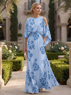 Floral Print A-Line/Princess Scoop Neck Floor-Length Mother of the Bride & Groom Dresses with Pockets (SHI22500916)