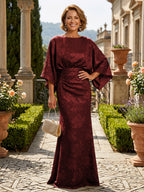 Jacquard Sheath/Column Scoop Neck Floor-Length Mother of the Bride & Groom Dresses with Ruched Waist (SHI22500922)