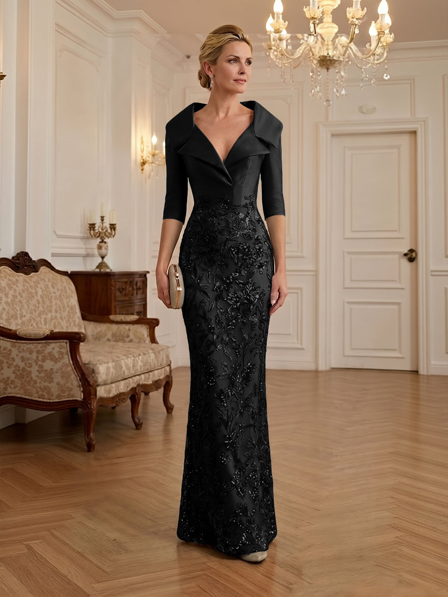 Sequin Floral Sheath Floor-Length Mother of the Bride & Groom Dresses with Satin Bodice (SHI22500925)