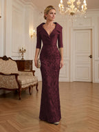 Sequin Floral Sheath Floor-Length Mother of the Bride & Groom Dresses with Satin Bodice (SHI22500925)